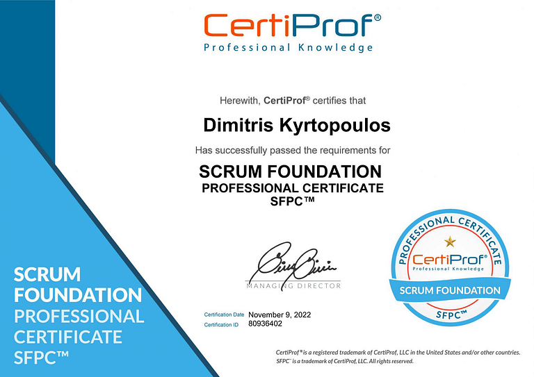 CertiProf - Scrum Foundation Professional Certificate SFPC Dimitris Kyrtopoulos