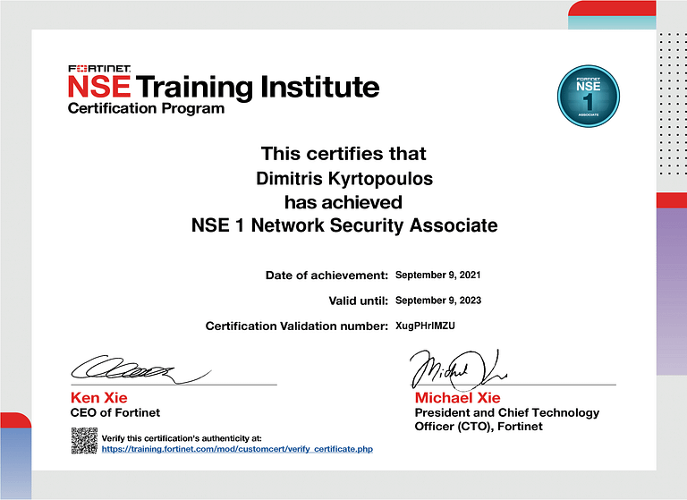 FORTINET NSE 1 Network Security Associate Dimitris Kyrtopoulos