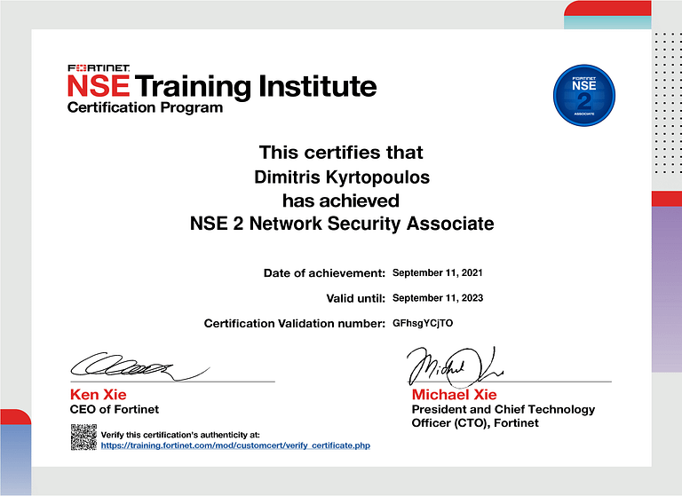 FORTINET NSE 2 Network Security Associate Dimitris Kyrtopoulos