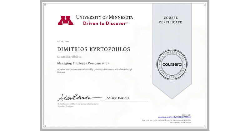 University of Minnesota – Managing Employee Compensation Dimitris Kyrtopoulos