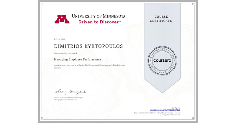University of Minnesota – Managing Employee Performance Dimitris Kyrtopoulos