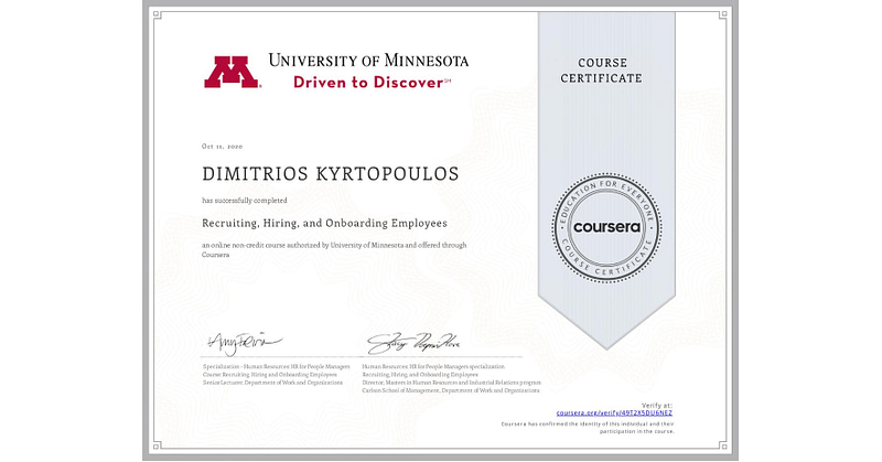 University of Minnesota – Recruiting, Hiring, and Onboarding Employees Dimitris Kyrtopoulos