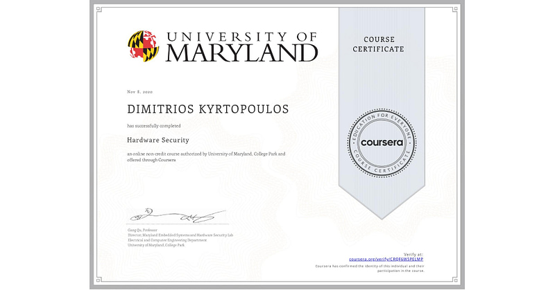 University of Maryland, College Park – Hardware Security Dimitris Kyrtopoulos