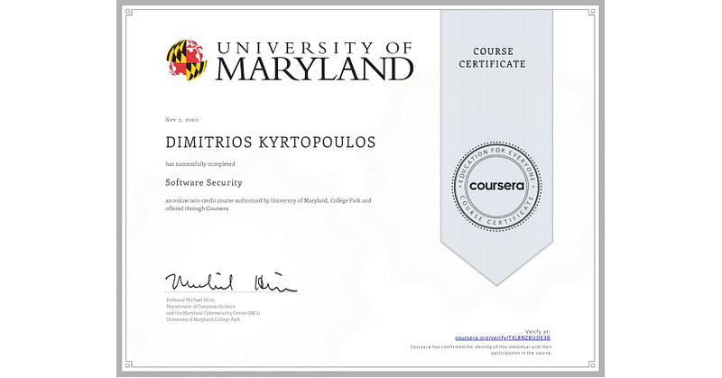 University of Maryland, College Park – Software Security Dimitris Kyrtopoulos