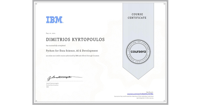 IBM Python for Data Science, AI & Development Dimitris Kyrtopoulos