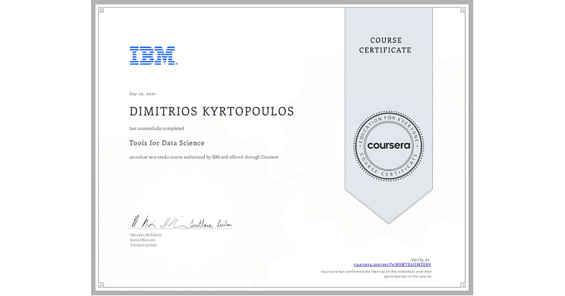 IBM Tools for Data Science Dimitris Kyrtopoulos